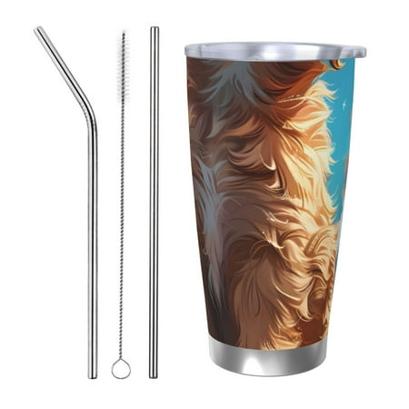 

Zeuib Cartoon Cloud Puppy Printed 20oz Stainless Steel Insulated Car Cup Stainless Steel Thermal Cup Vacuum Insulated Leak-proof Travel Mug Cup-Straw Three-piece Set