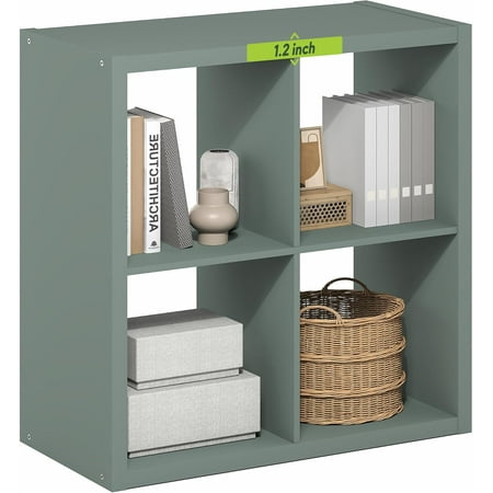 ZMSHOP 4-Cube Bookshelf, 1.2" Thick Frame Reversible Bookcase, 14.6"x30"x30" Sage Green Storage for Living Room, Bedroom, Office