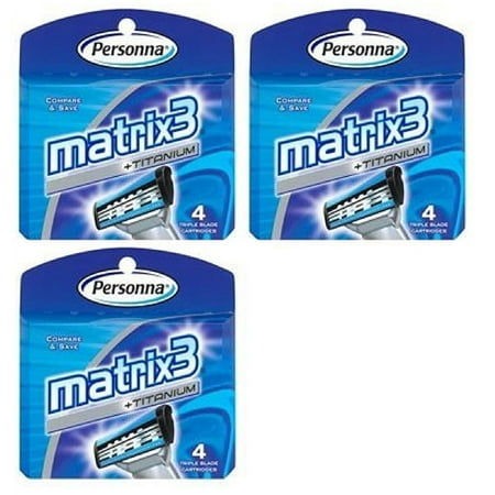 Personna Matrix3 Titanium Triple Blade Refill Cartridge Blades, 4 Ct. (Pack of 3)