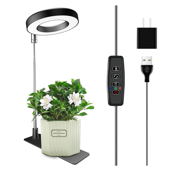 Grow Lights for Indoor Plants, Full Spectrum Small Halo Plant Grow Light with Base, 48 LED Growing Lamp 10 Levels Dimmable Auto On Off 3/9/12 Hrs Timer for Small Plants, White, 3.5in