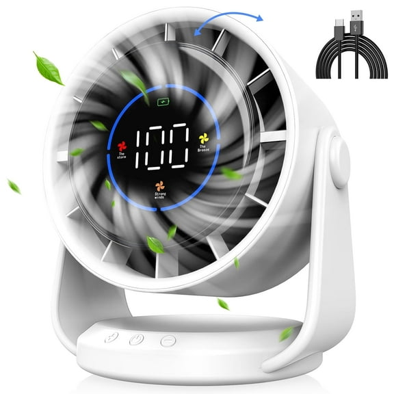 LC-dolida Table Fans, Ultra Quiet Desk Fan Wall-Mounted Fans, Digital Display Rechargeable USB Fan, 100 Speeds, Long Lasting Power, Portable Fan for Home Office Kitchen Travel Camping(White)