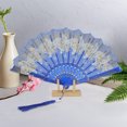 thumbnail image 4 of Unique Bargains 1 Pc Butterfly with Tassel Folding Fan for Masquerade Blue Silk Fabric, 4 of 5