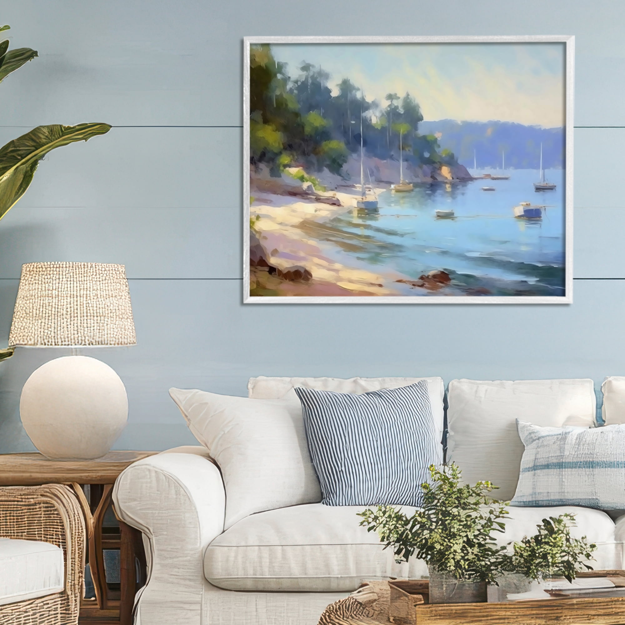 Stupell Industries Near The Shore Summer Sailing White Framed Giclee Art, design by Creative Studio