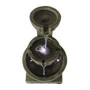 Willwolf 3-Tiered Water Fountain with Flat Bottom,Outdoor Fountain with LED Lights,Modern Fountain for Garden Porch and Patio,Resin Waterfall Fountain