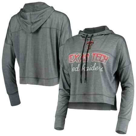 Women's Russell Athletic Heathered Gray Texas Tech Red Raiders Cropped Long Sleeve Mock Neck Hoodie
