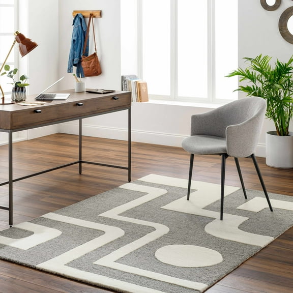 Hauteloom Suni Wool Living Room, Bedroom Area Rug - Contemporary - Natural Gray, Charcoal, Smoke - 2' x 3'