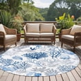 thumbnail image 5 of Navy Blue Coral Round Rugs 5ft, Summer Beach Coastal Ocean Nautical Non Slip Washable Rug Runner, Low Pile Indoor Floor Carpet Mat Bathroom Rugs for Living Room, Bedroom, Kids Room, 5 of 9
