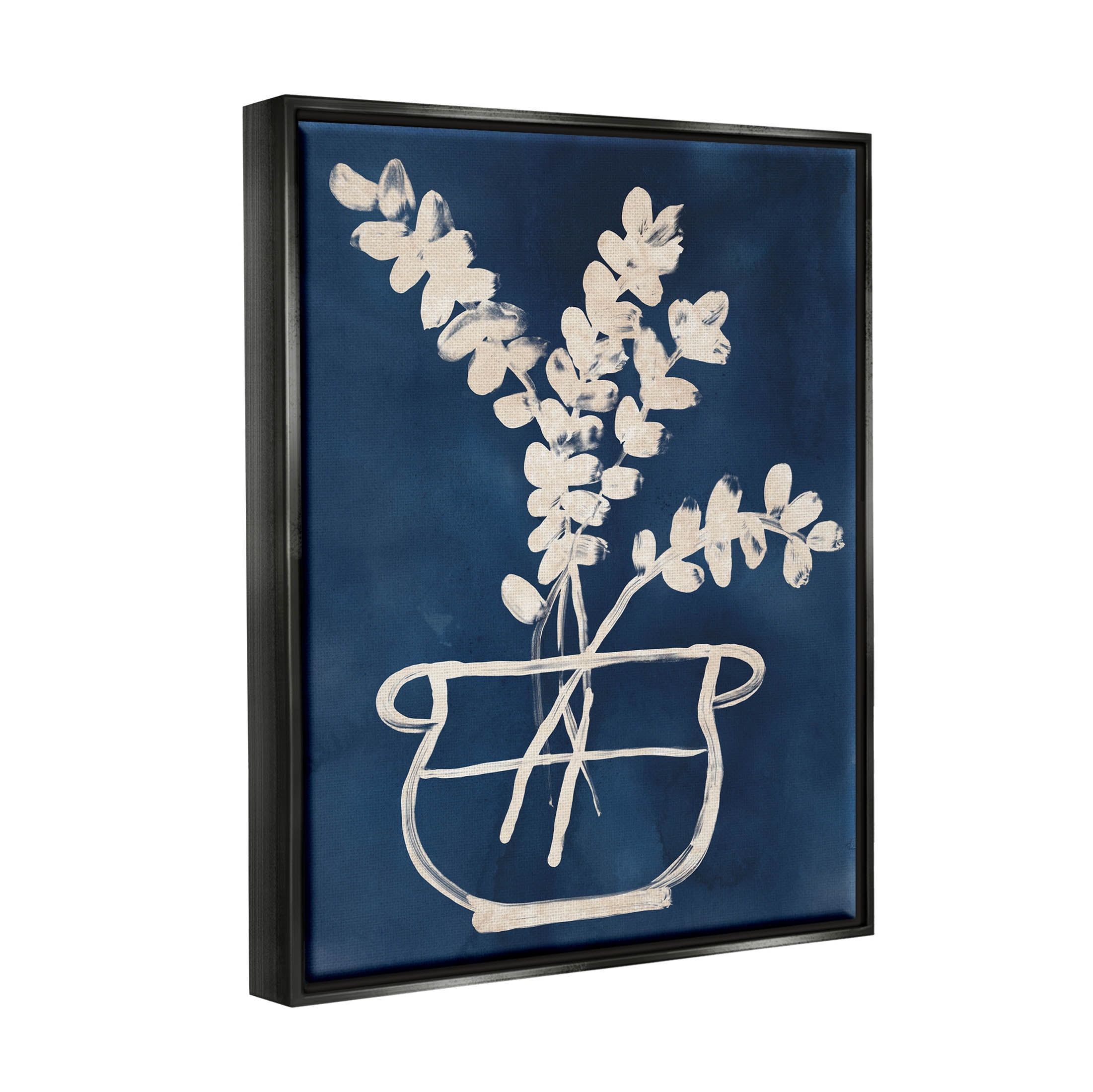 Stupell Industries Abstract Leaves Botanical Outline Graphic Art Jet Black Floating Framed Canvas Print Wall Art, Design by June Erica Vess