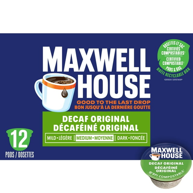 Maxwell House, Decaf Coffee 100% Compostable Pods, 12 Pods, Medium