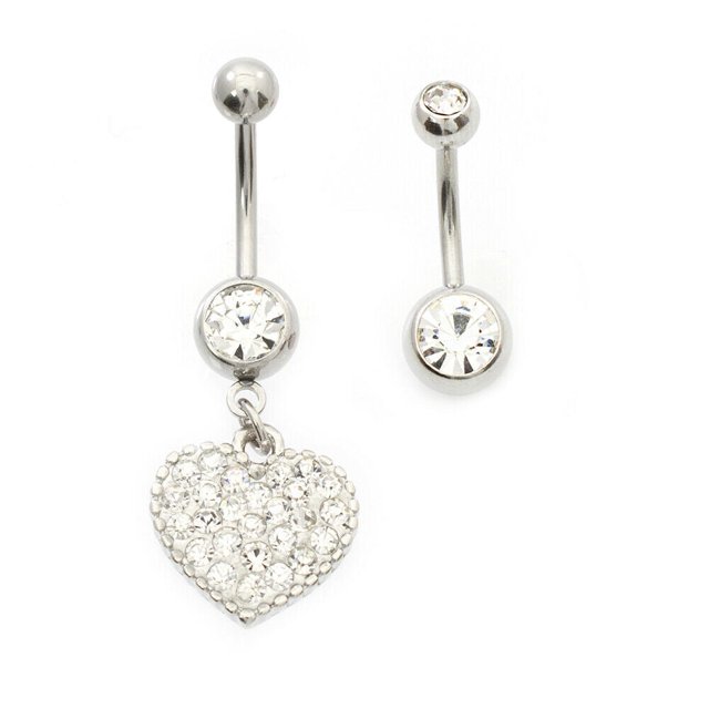 Belly Button Ring pack of 2 with multiple gem Heart Design and Basic with Cz 14g