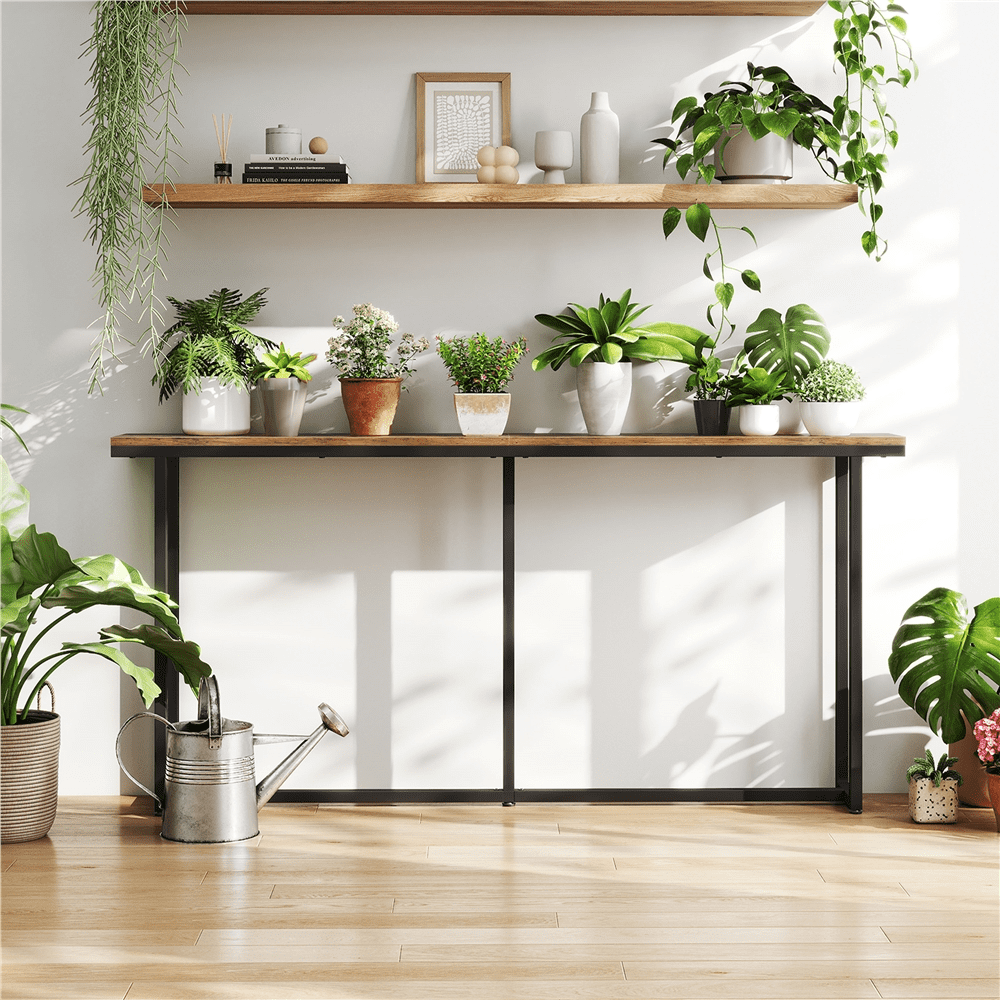 Renwick 71" L Modern Extended Console Table for Hallway Living Room, Rustic Brown