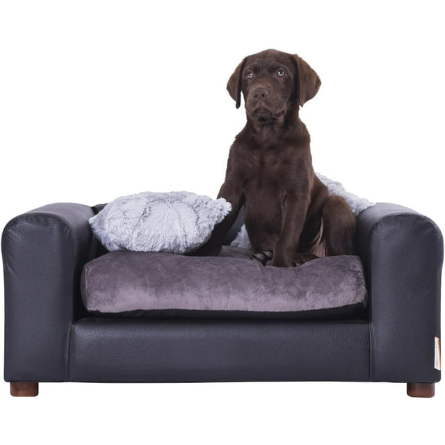 Sofá para mascotas Moots Premium de polipiel, negro/carbón, pequeño