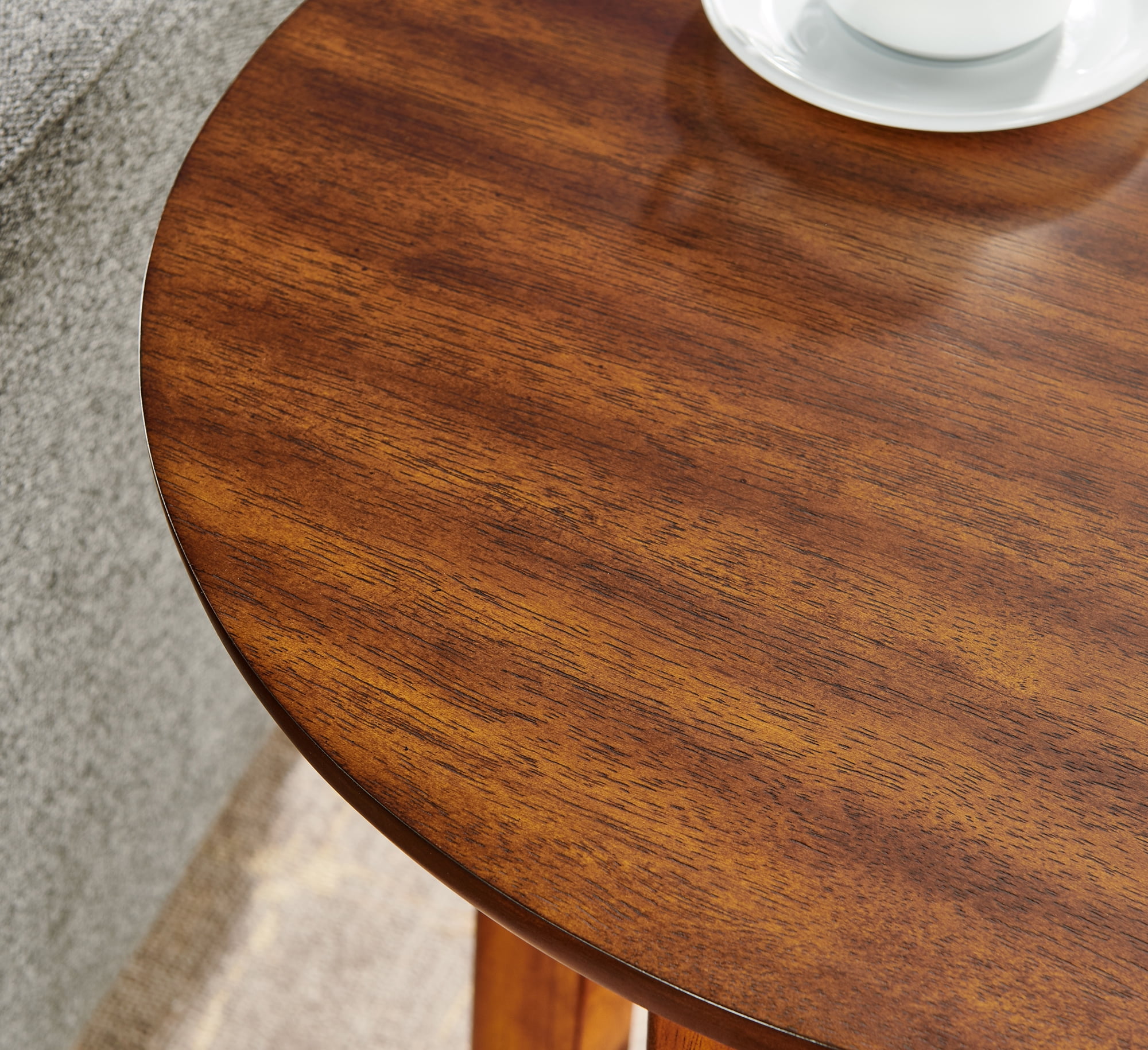 Monterey 20 in. Round Mid-Century Modern Wood End Table with Floating Shelf, Accent Furniture, Warm Chestnut Finish for Living Room