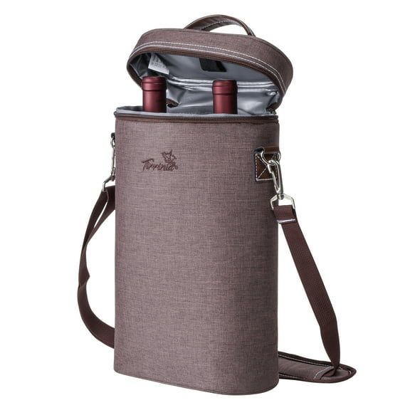 Tirrinia 2 Bottle Wine Tote Carrier, Leakproof, Insulated and Padded Versatile Cooler Bag for Travel, BYOB Restaurant, Wine Tasting, Party, Wine Gifts Bag, Cork