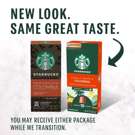 STARBUCKS AT HOME STARBUCKS BY NESPRESSO ORIGINAL LINE, COLOMBIA, MEDIUM ROAST NESPRESSO PODS, 10 COUNT
