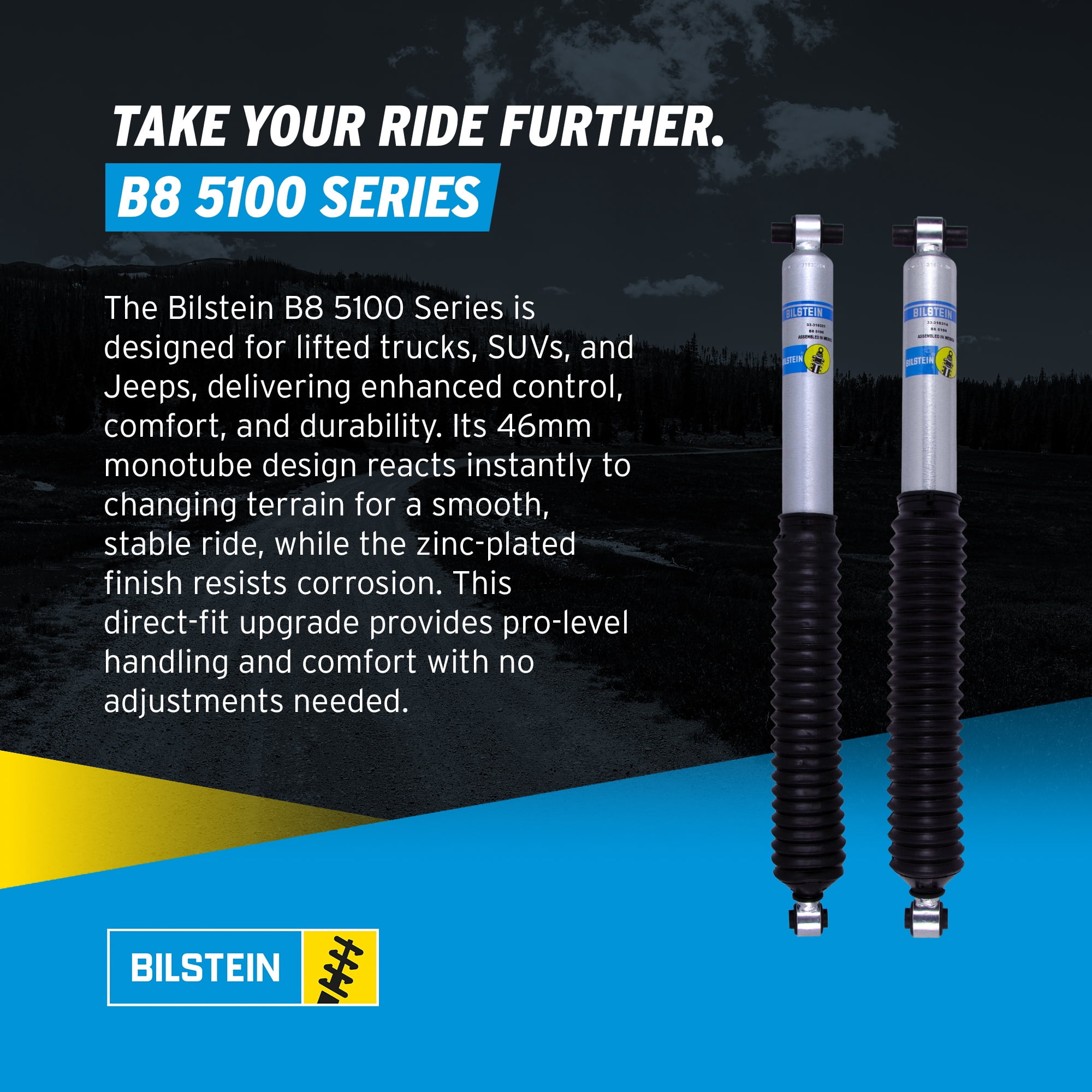 Bilstein Set of Front and Rear B8 5100 Series Shocks Compatible with 2018-2025 Wrangler with 0-1.5" Front & 0-1.5" Rear Lift