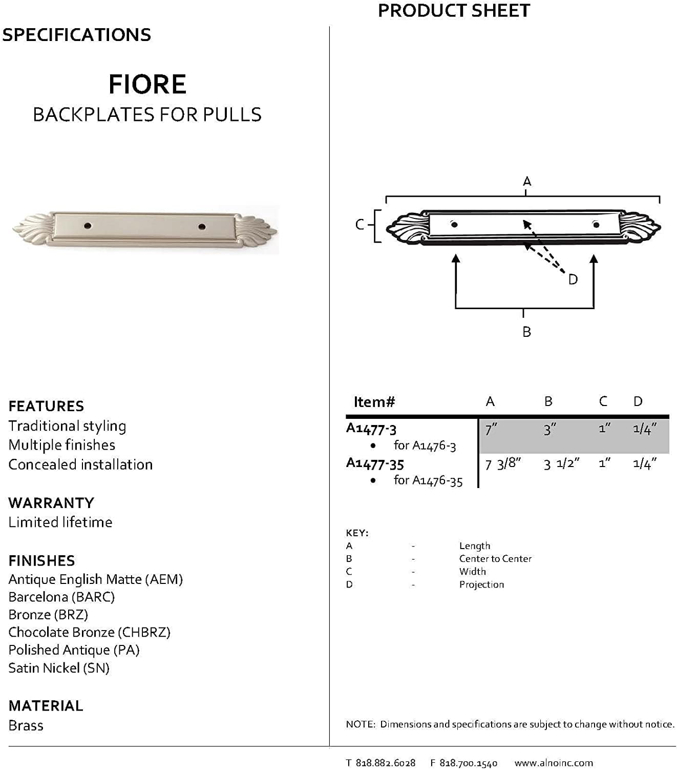 Alno A1477-35-BRZ Fiore Cabinet Backplate for A1476-35 Bronze