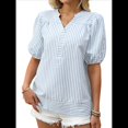 thumbnail image 2 of Blusa de Rayas con Mangas Abullonadas para Mujer, Cuello en V, Corte Holgado, Informal, para Verano, para el Trabajo, Camisa A Rayas Azul XL, 2 of 9