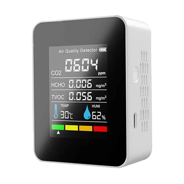 Analizador de gases USB con pantalla de carbono HCHO para sala de estar, interior y exterior blanco