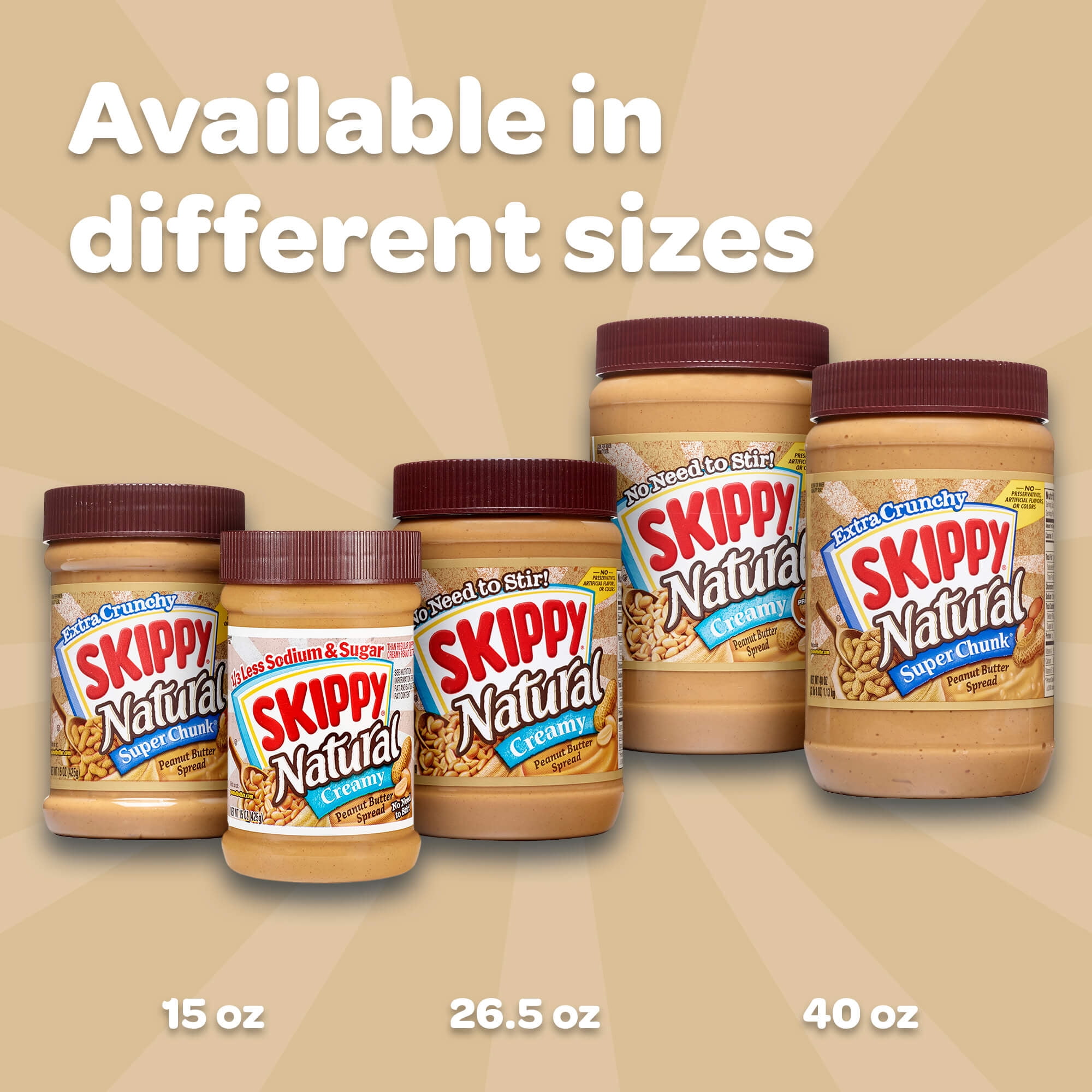 (8 pack) SKIPPY Natural Creamy Peanut Butter Spread, 7 G Protein per Serving, Plastic Jar 40 oz