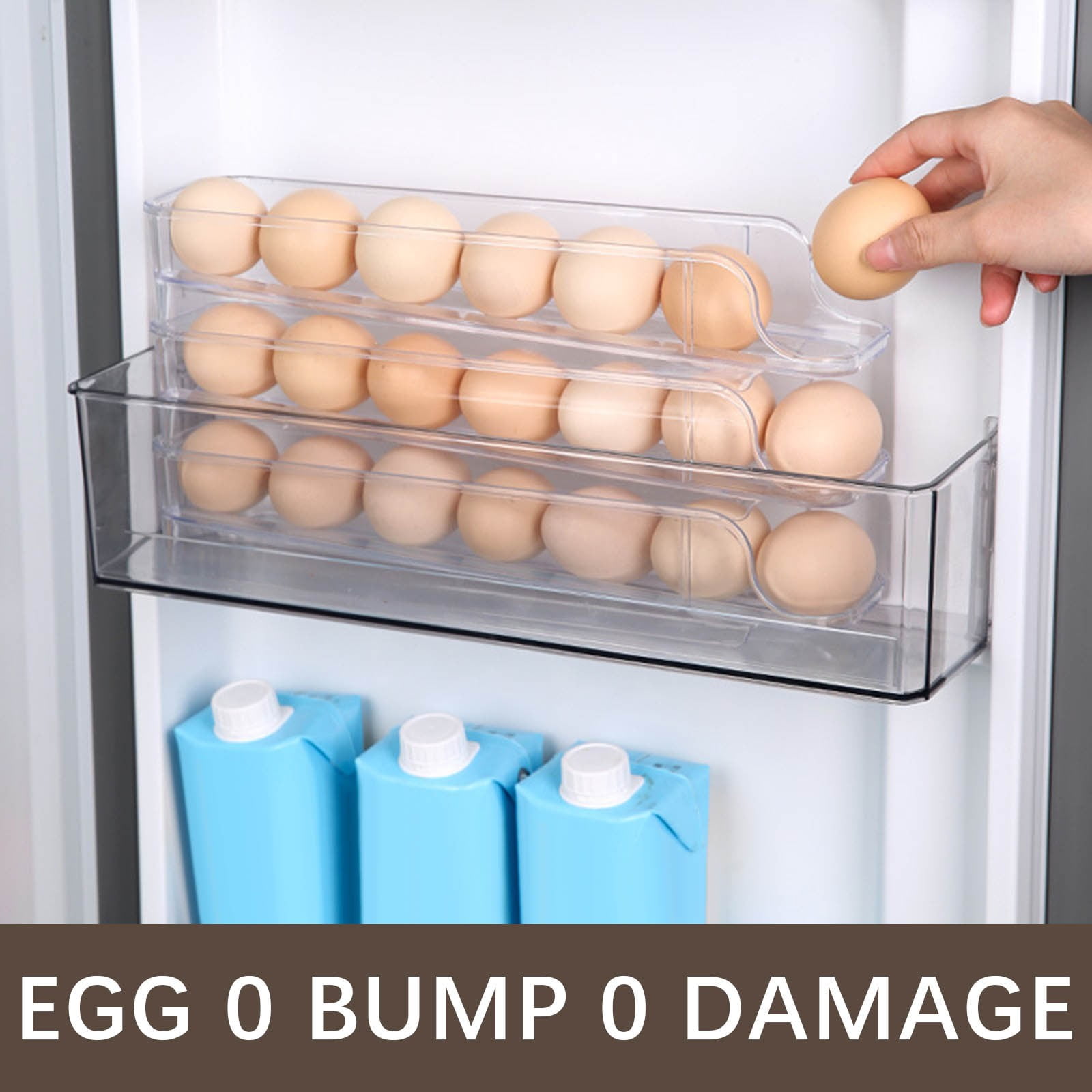 SouMaox Automatic Rolling Egg Dispenser Fridge Side Door Storage Rack Tilted Gravity Slide Tray Kitchen Pantry Organizer Space Saving Box