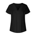 thumbnail image 4 of Jewelreauty Casual V Neck T-Shirts for Women Summer Petal Short Sleeve Blouses Loose Fit Tunic Tops Tee (S, Black), 4 of 6