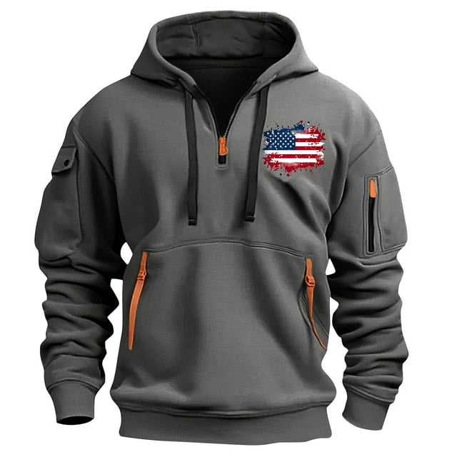 JMYHOAM Hoodies for Men Men's Spring and Fall Printed Hooded Sweatshirt Zipper Multi-Pocket Pullover Sweatshirt
