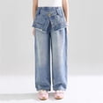 thumbnail image 2 of MuXiKeJi Clothes Wide Leg Jeans for Girls Faux Skirt Layered Soft Denim Pants Casual Daily Bottoms for Kids Girls Denim Pants, 2 of 8