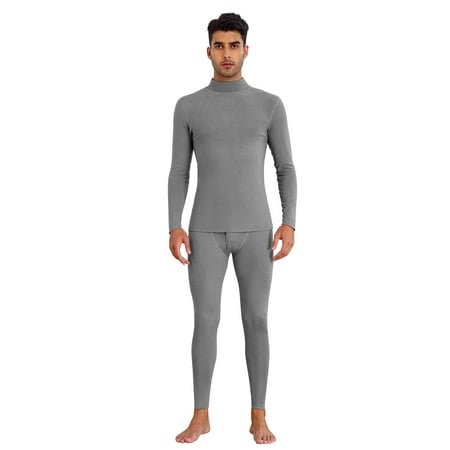 

Men s High Neck Turtleneck Thermal Underwear Set Slim Fit Base Layer Tops & Bottoms