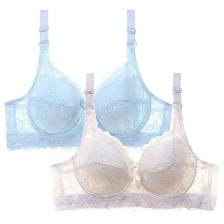 WREESH Womens Lace Bralette Push Up Soft Padded Bras Wireless Plunge Bra Adjustable Strap Comfortable Everyday Bras 2 Pack Light Blue