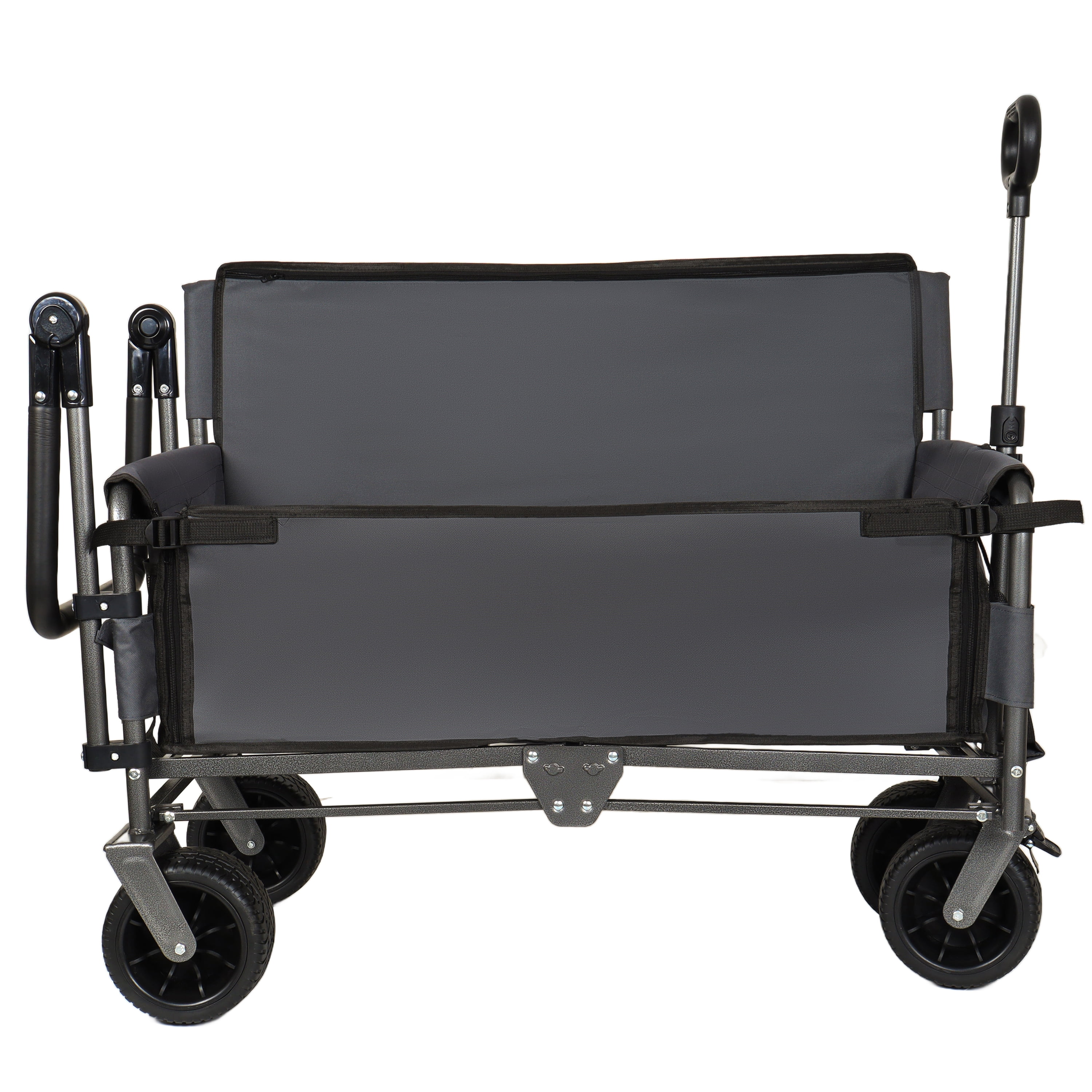 3-in-1 Folding Wagon Cart with Bench Seat & Canopy & Storage, 500lbs Heavy-Duty, 180L Capacity, All-Terrain Wagon for Camping, Beach, Sports, & Garden, Gray