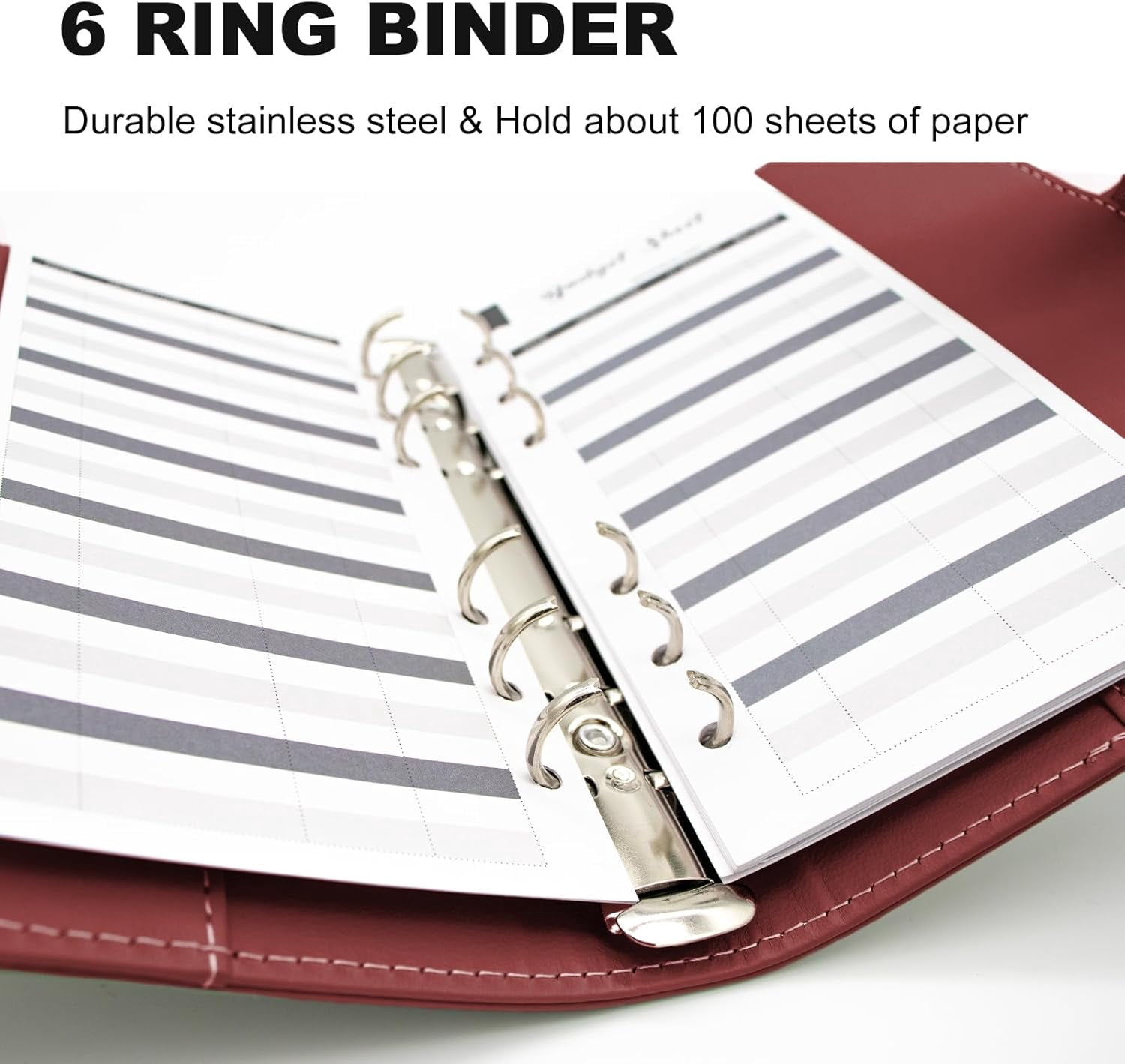 MetalM - A5 Binder 6 Ring,Mini Photocard Binder for A5 Filler Paper, Loose Leaf Personal Planner with Magnetic Buckle Closure(Brown)