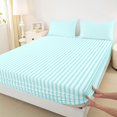 thumbnail image 5 of Castle Fairy Abstract Minimalist Vertical Strip Bed Sheets 4-Piece,Geometric Linear Texture Full Size Sheets,White Sky Cyan,1 Flat Sheet, 1 Fitted Sheet and 2 Pillowcases, 5 of 7
