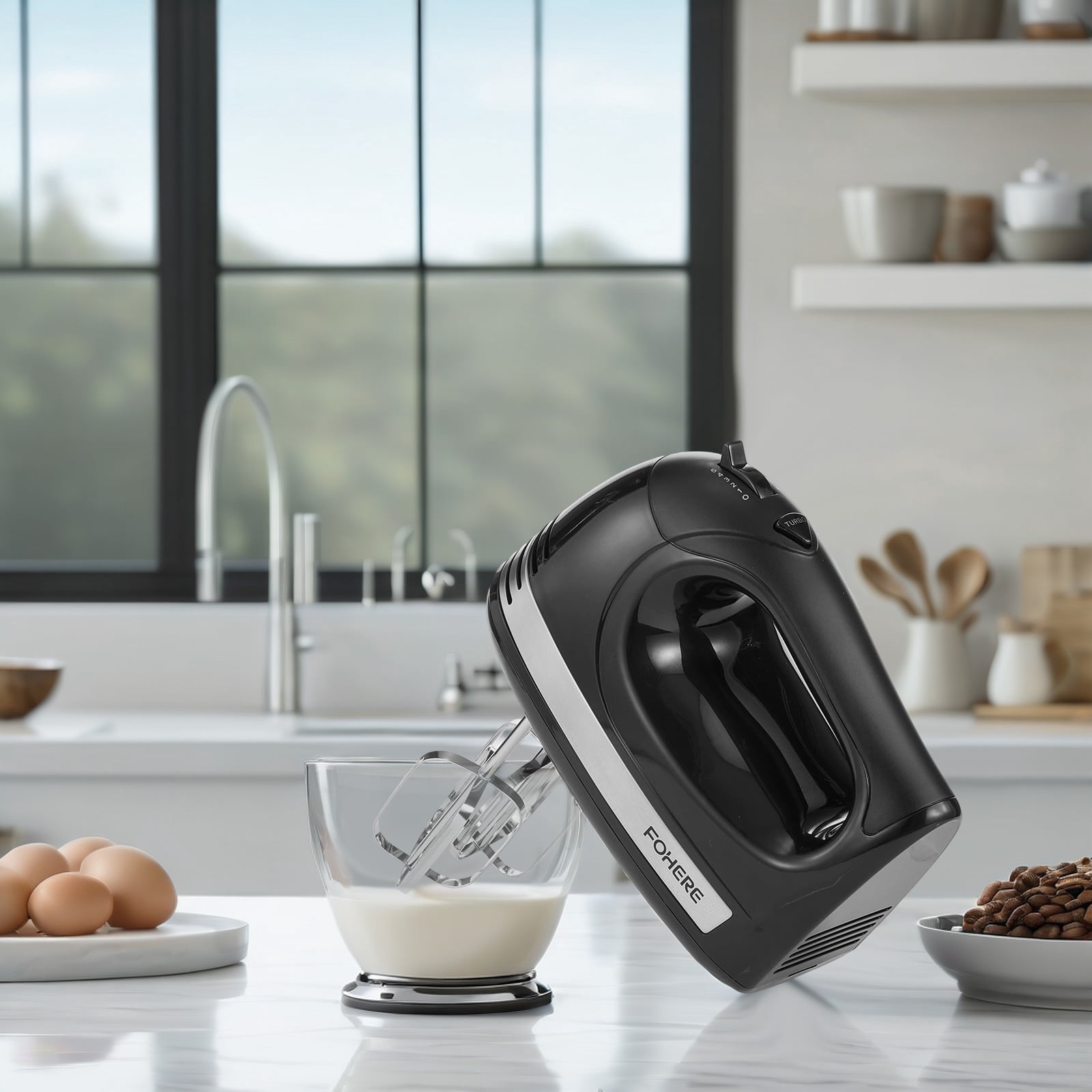FOHERE Electric Hand Mixer with Storage Case, Compact Handheld Beater, 6 Attachments, 6-Speed
