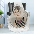 thumbnail image 4 of Pin up Girl Soft Flannel Fleece Throw Blanket, Rockabilly Style Rebel Bird Tattoos on Her Chest Oval Framed Design, Cozy Plush for Indoor and Outdoor Use, 60" x 80", Multicolor, by Ambesonne, 4 of 5
