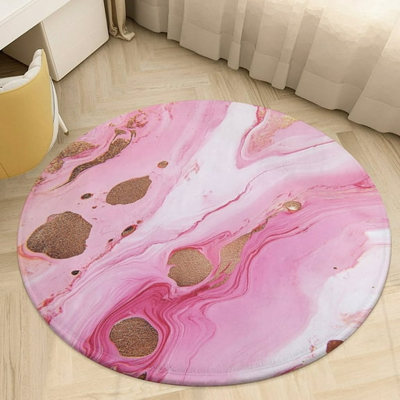 Colorful Marble Pink Round Area Rugs for Bedroom Living Room, 4FT Soft Indoor Circle Carpets, Carpet Home Decor Floor Mat