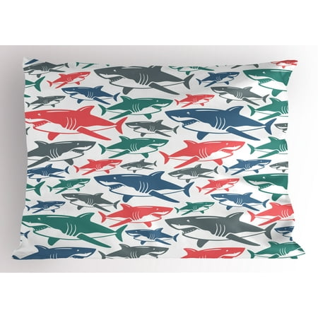 - Shark Pillow Sham Mix of Colorful Bull Shark Family Pattern Masters Survival Predators Dangerous Nature, Decorative Standard Size Printed Pillowcase, 26 X 20 Inches, Multicolor, by Ambesonne