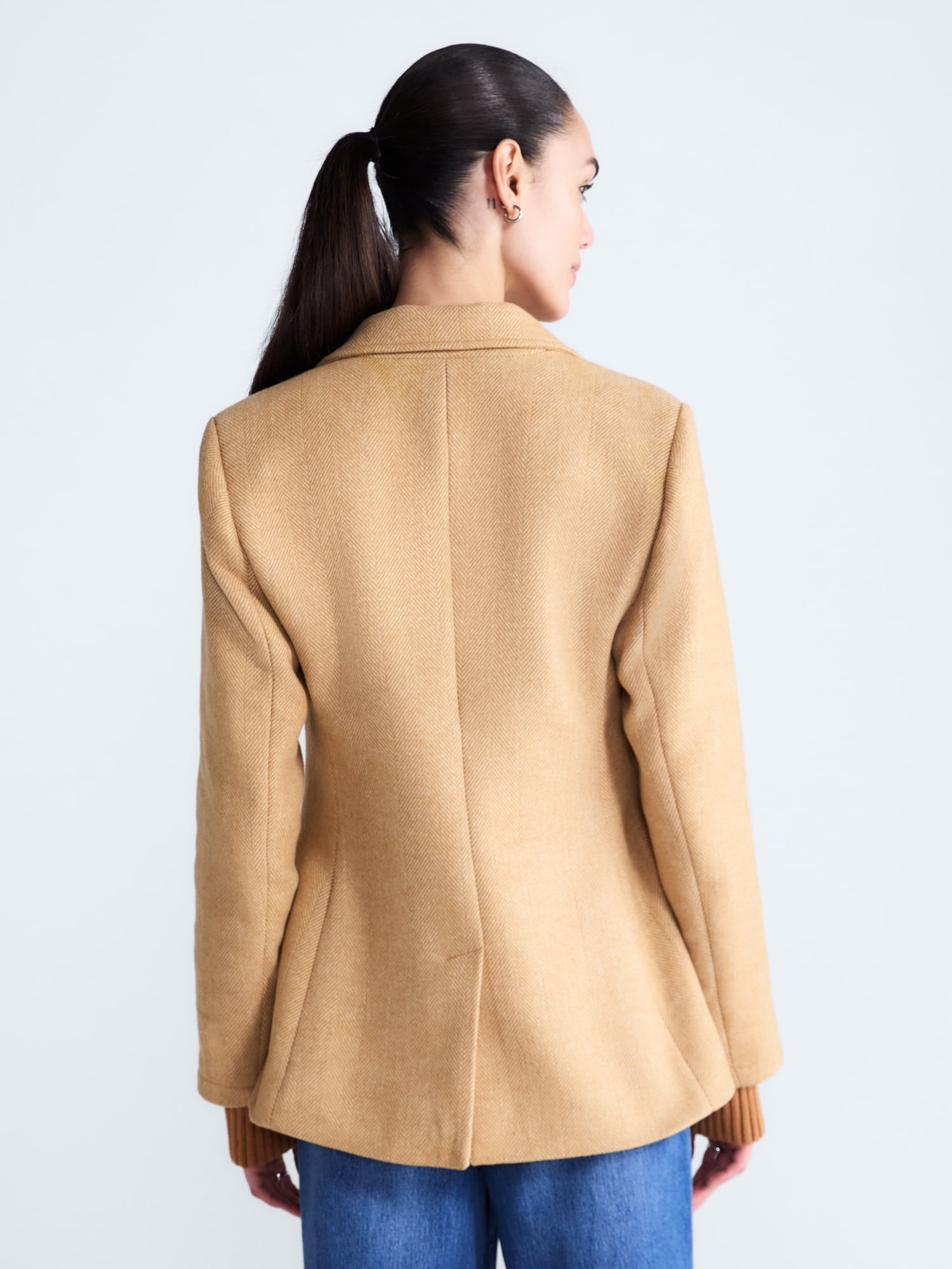 Free Assembly Women's and Women's Plus Single-Breasted Blazer with Ribbed Cuffs, Sizes XS-4X