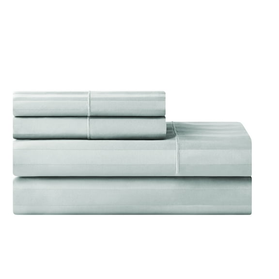 Hotel Style 4-Piece 600 Thread Count Blue Stripe Egyptian Cotton Adult Bed Sheets, King-Deep Pocket