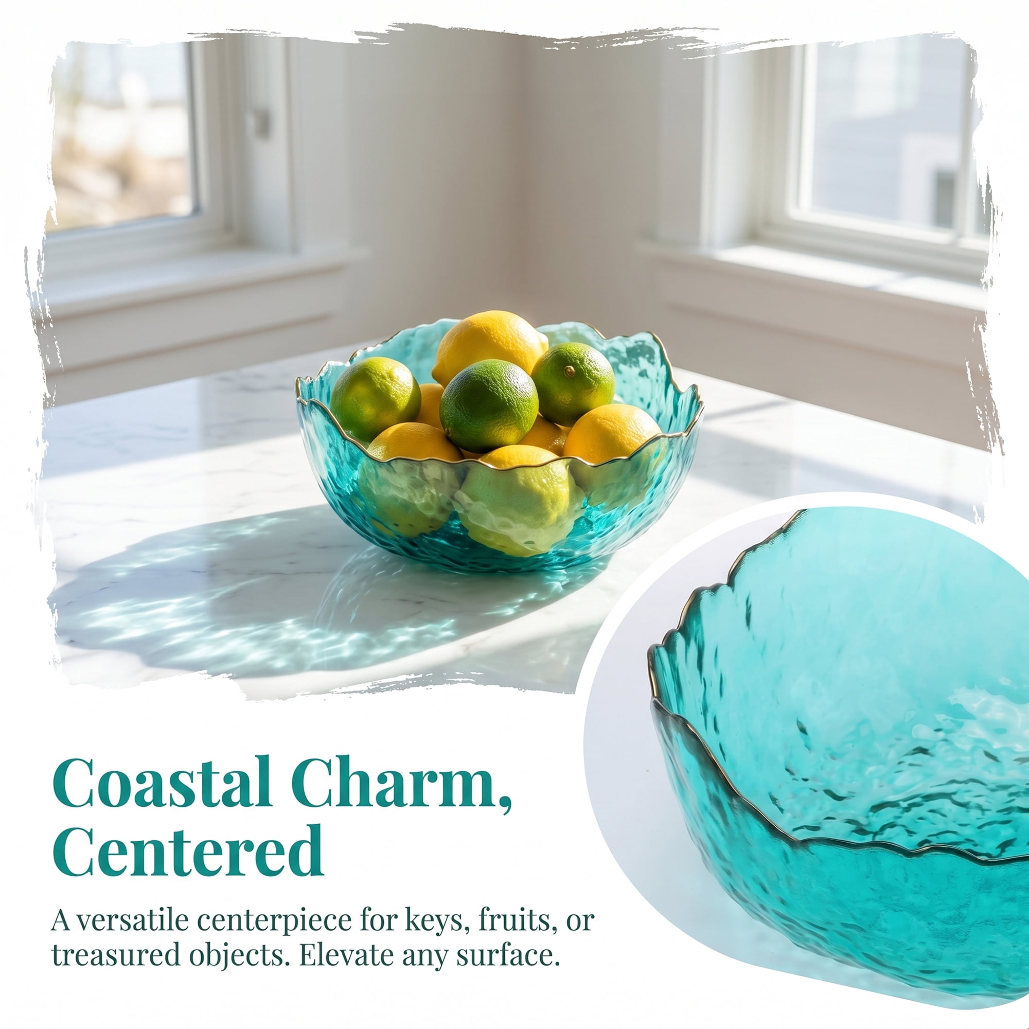 Unique Bargains Glacier Bowl Wavy Pedestal for Home Decor Lake Blue 6.5"L x 6.5"W x 3.1"H