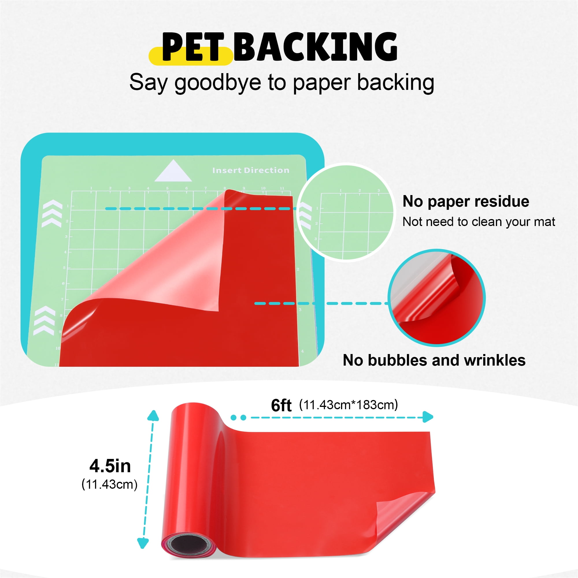 8-Color Permanent Adhesive Vinyl Roll, 4.5in x 6ft Outdoor PET Vinyl for Likcut, Cricut & Cutting Machines, Waterproof Craft Vinyl for Decals, Signs, Stickers, for DIY Project