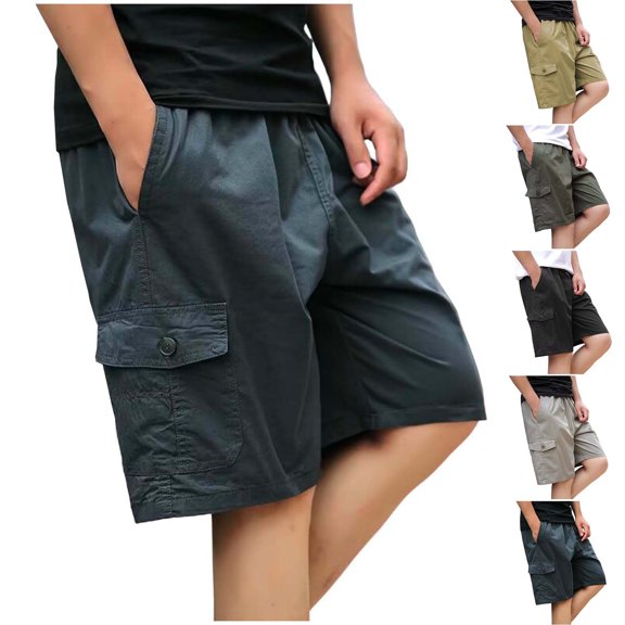 FRSASU Men's Short Summer Plus Size Elastic Waist Work Bermuda Loose Baggy Casual Cargo Short Yellow