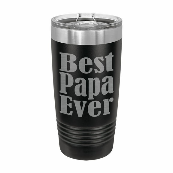 PrecisionNC Fathers Day Gift for Grandpa Best Papa Ever Engraved Stainless Steel Travel Mug Tumbler with Lid 20 ounce Black