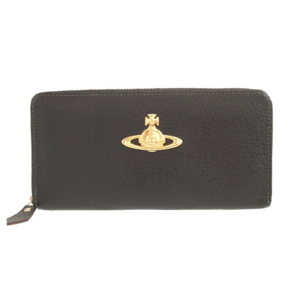 Pre-Owned Vivienne Westwood orb pattern leather black round zip long wallet... (Good)