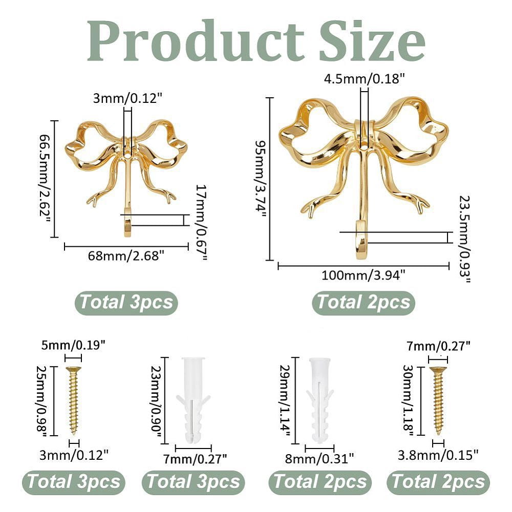 5 Bags 2 Styles Alloy Hook Hangers Bowknot Golden 68~100x66.5~95x17~23.5mm diy