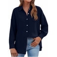 thumbnail image 2 of Babysbule Women's Crinkled Gauze Button Down Shirt, Long Sleeve Turn-Down Collar Loose Fit Blouse for Casual Daily & Office Wear, 2 of 5