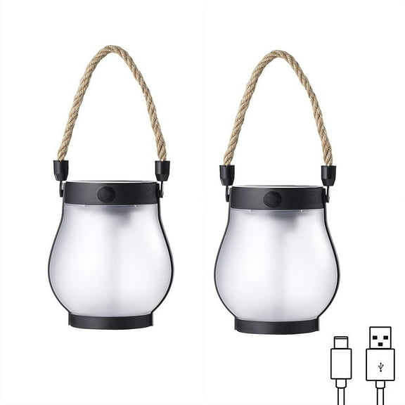 2 PCS Outdoor Waterproof Flickering Flame Solar Lantern, Dual Charging with USB & Solar, Hanging Christmas Lantern with 2 Lighting Modes for Garden, Yard, Patio, Pathway