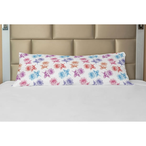 Floral Body Pillow Case Cover with Zipper, Rose Petals Romantic