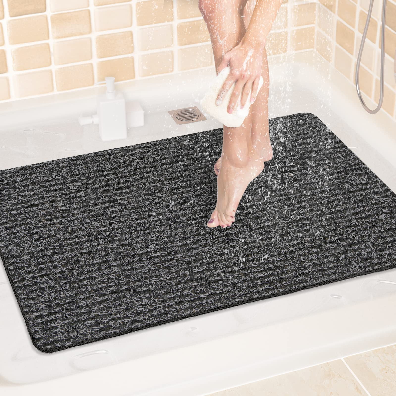 Shower Mat Bathtub Mat,24X32 Inch, Non-Slip Bath Mat with Drain, Quick  Drying PV