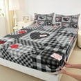 thumbnail image 4 of Feelyou Plaid Love Heart Twin Sheet Sets, Modern Fashion Patchwork Twin Fitted Sheet, Black Check Buffalo Flat Sheet, Lightweight Room Decor, 3 Pieces, 4 of 8